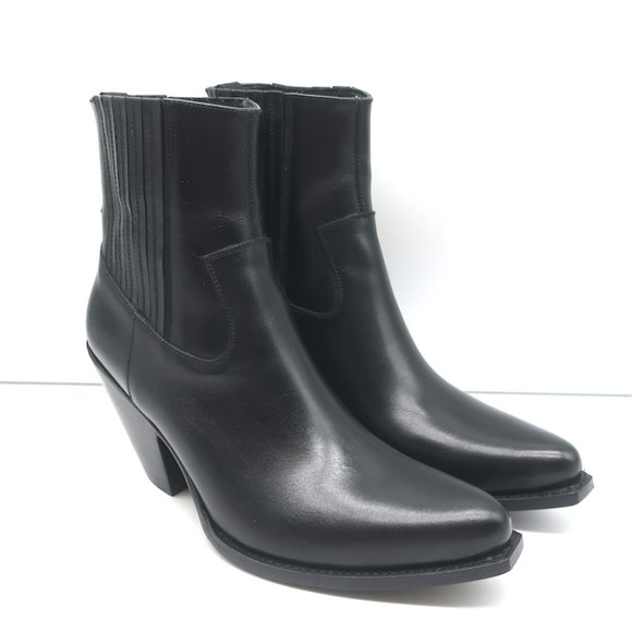 CELINE BERLIN 80 COWBOY BOOTS BLACK LEATHER SIZE 38 POINTED TOE ANKLE BOOTS - Picture 1 of 12